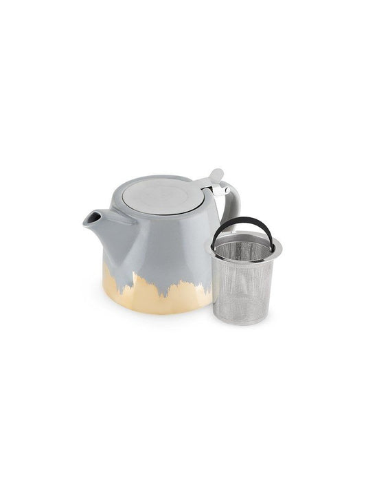 Ceramic Teapot & Infuser in Grey & Gold Brushed Design