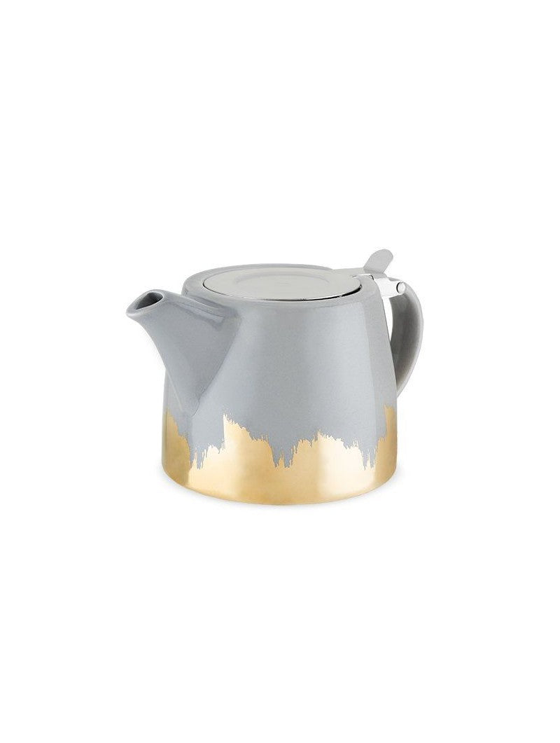 Ceramic Teapot & Infuser in Grey & Gold Brushed Design