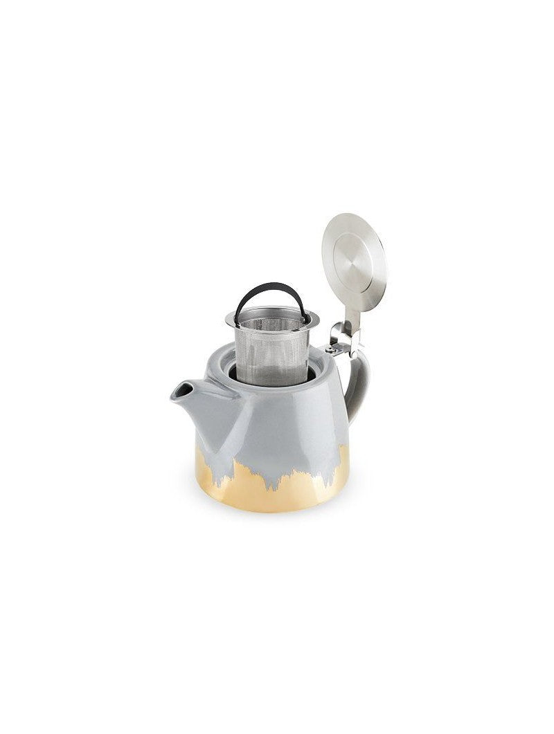 Ceramic Teapot & Infuser in Grey & Gold Brushed Design
