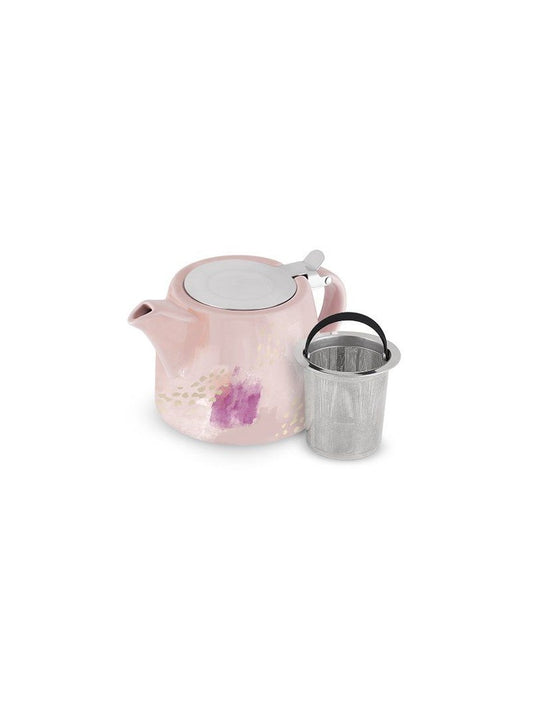 Ceramic Teapot & Infuser in Pink Abstract Design