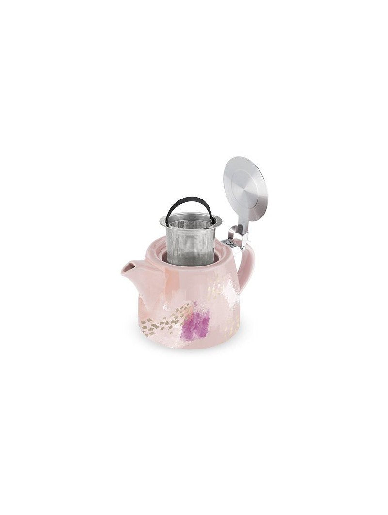 Ceramic Teapot & Infuser in Pink Abstract Design