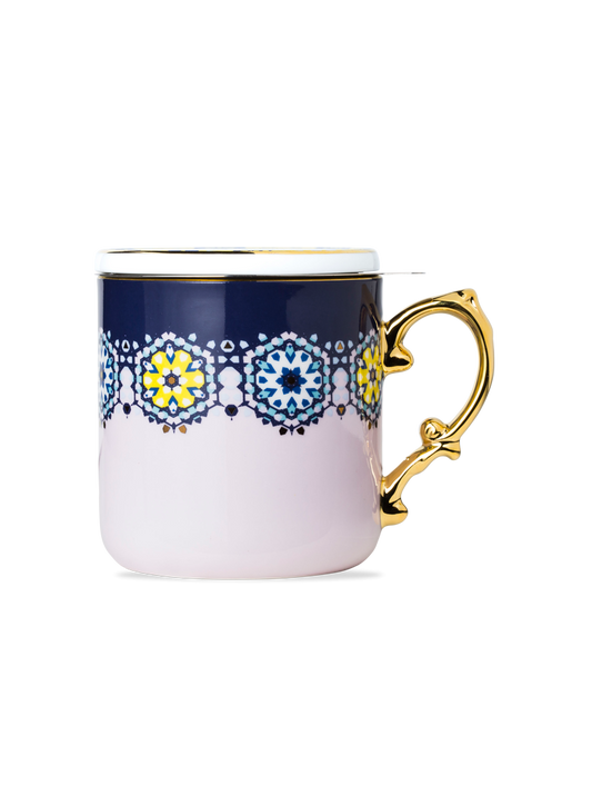Fine Bone China Geometric Pattern Tea Mug & Infuser