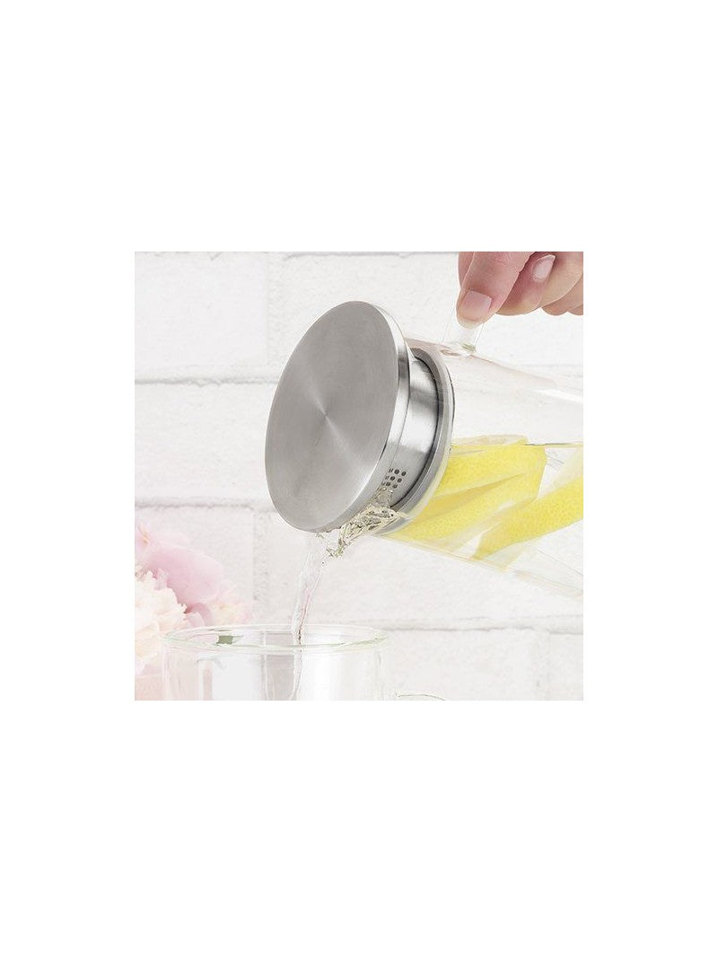 Glass Iced Tea Carafe with Stainless Steel Lid and Filter