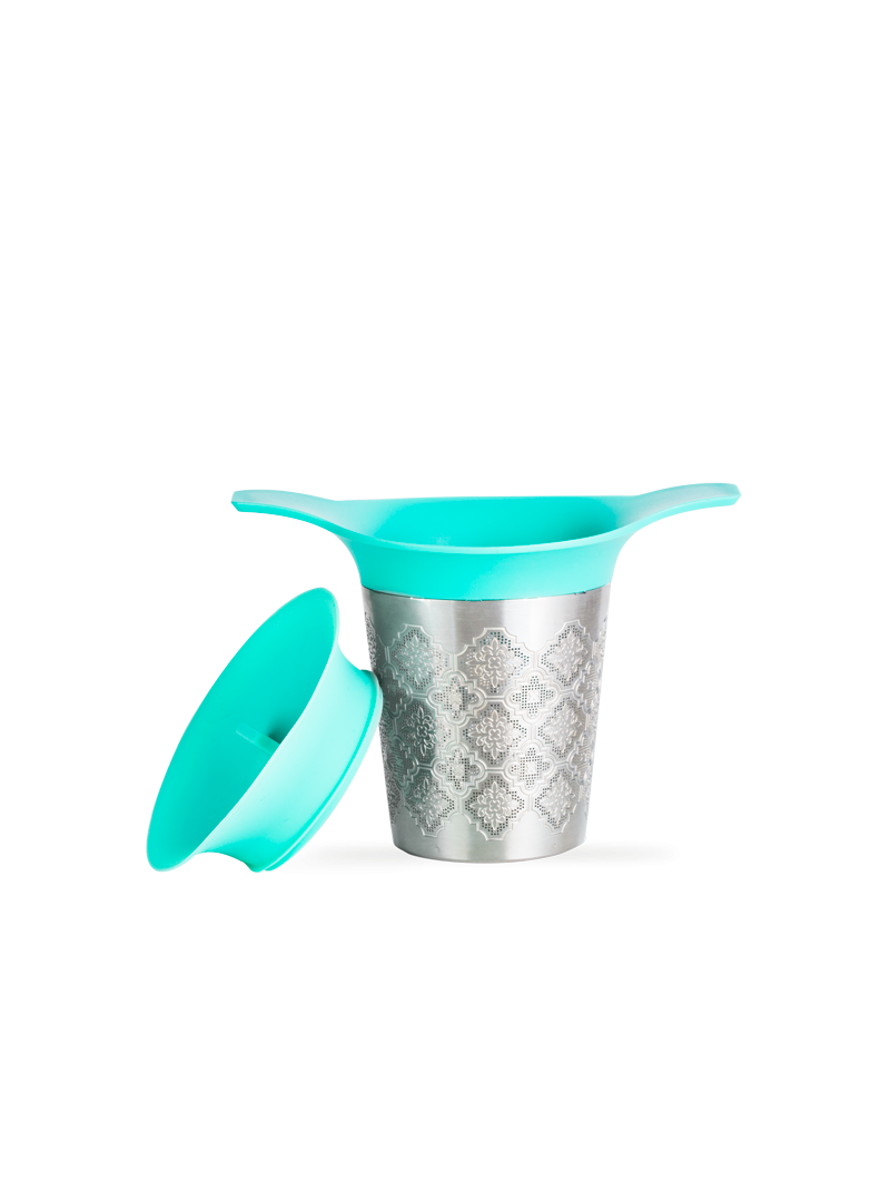 Stainless Steel Tea Infuser Basket with Turquoise Lid