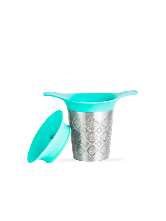 Stainless Steel Tea Infuser Basket with Turquoise Lid