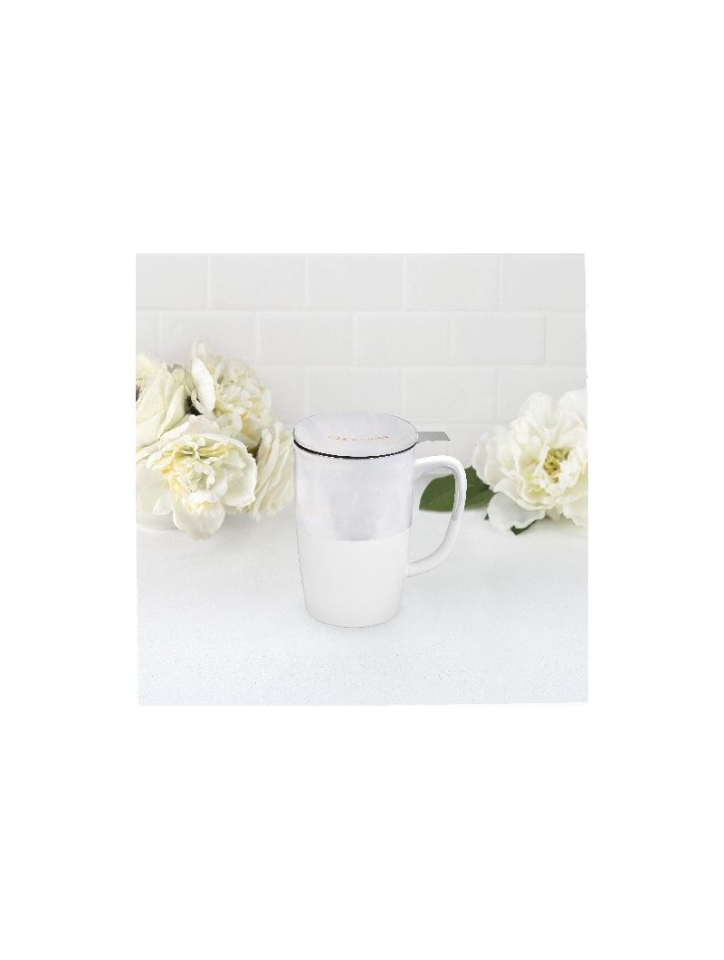 Rise & Shine Ceramic Tea Mug & Infuser in White