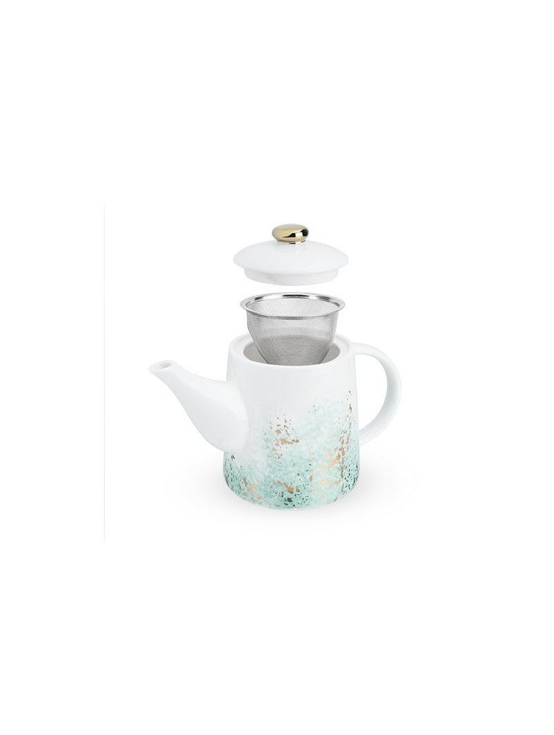 Ceramic Teapot & Infuser in Blue & Gold Splash Design