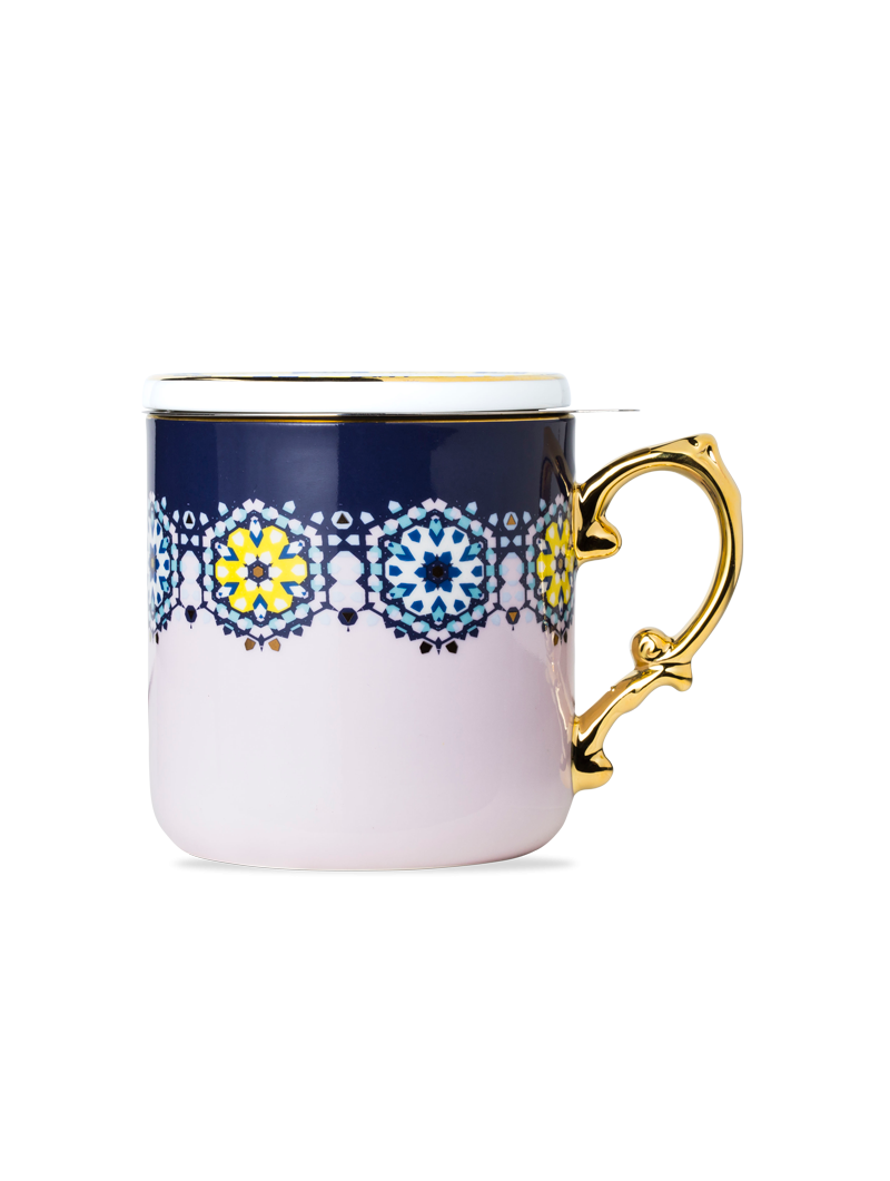 Fine Bone China Geometric Pattern Tea Mug & Infuser